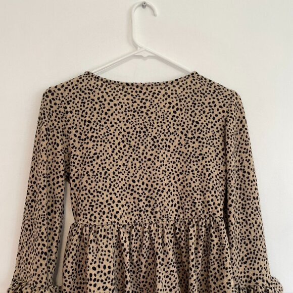NEW NWT PEACH LOVE CALIFORNIA Tan Brown Black Dotted Long Bell Sleeve Blouse S - Picture 13 of 14